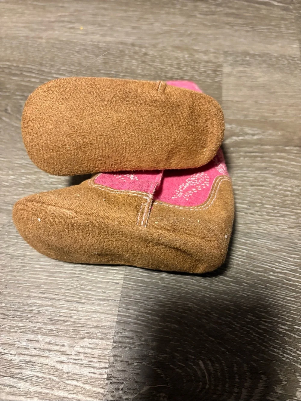 Kids Brown Suede & Pink Fabric Booties